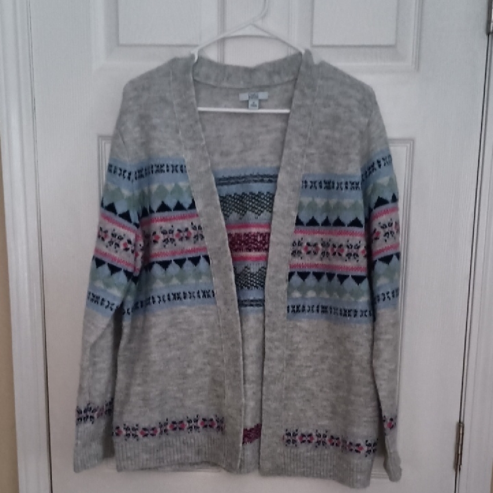 Croft & Barrow Cozy Knit Fair Isle Pattern Open Cardigan b580